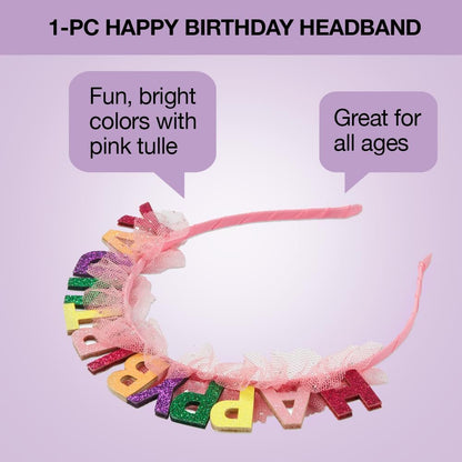 Scunci by Conair Birthday Headband - Birthday Girl Headband - Bright Colors with Tulle - 1 Count