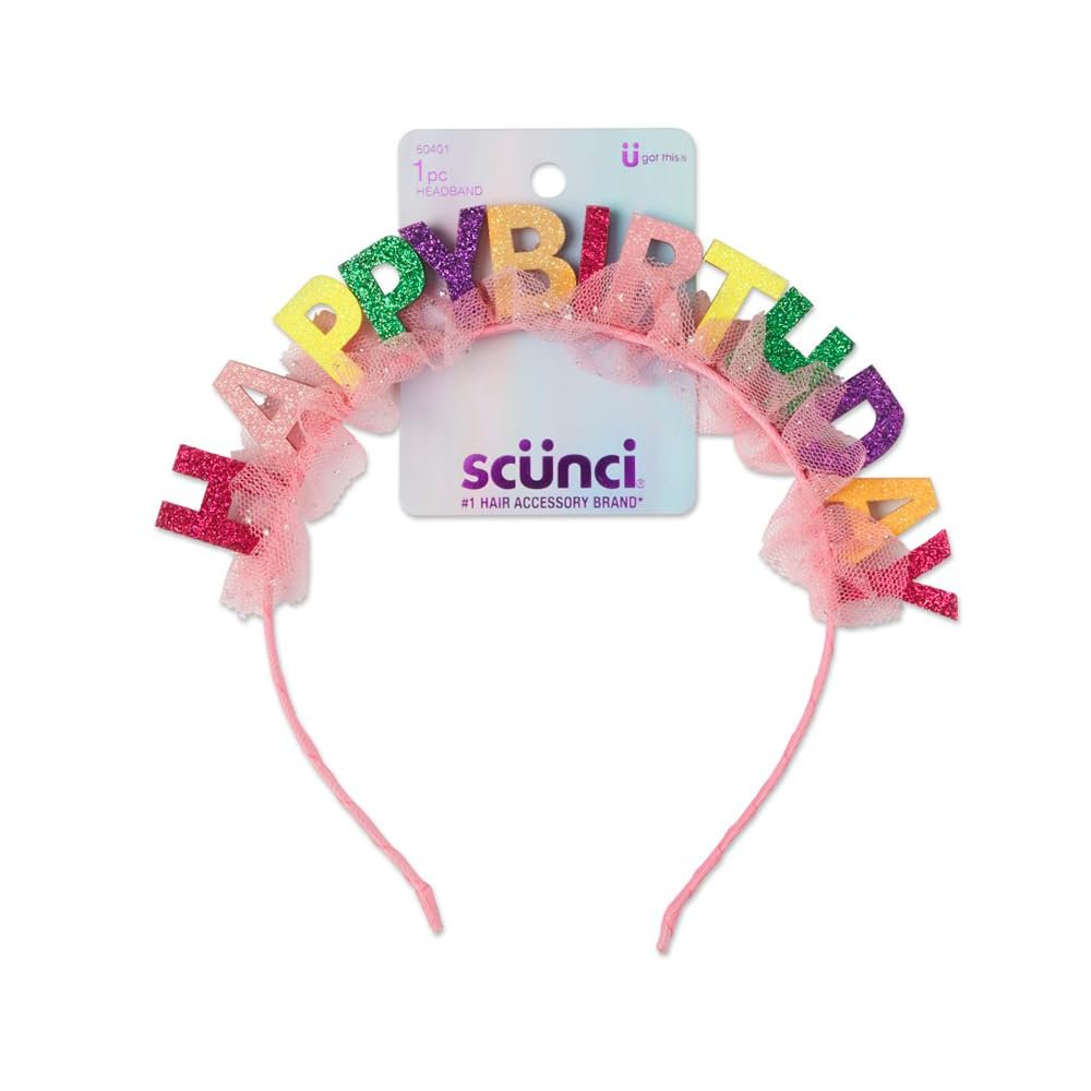 Scunci by Conair Birthday Headband - Birthday Girl Headband - Bright Colors with Tulle - 1 Count - görsel 1