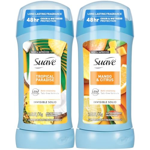 Suave Antiperspirant Deodorant for Women, Tropical Paradise + Mango & Citrus Variety 2-Pack – Anti-Staining Invisible Solid Sticks, Talc-Free, 2.6 Oz Each - görsel 2