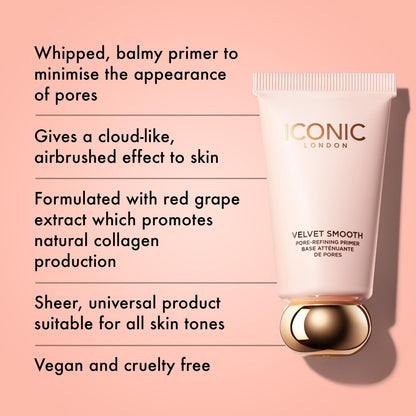 ICONIC LONDON Velvet Smooth Pore-Refining Primer - Whipped, Balmy Primer for Diffusing Pores - Cruelty-Free & Vegan Makeup, 1.01 Fl Oz Avelisse