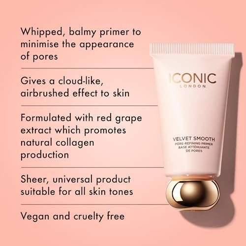 ICONIC LONDON Velvet Smooth Pore-Refining Primer - Whipped, Balmy Primer for Diffusing Pores - Cruelty-Free & Vegan Makeup, 1.01 Fl Oz Avelisse