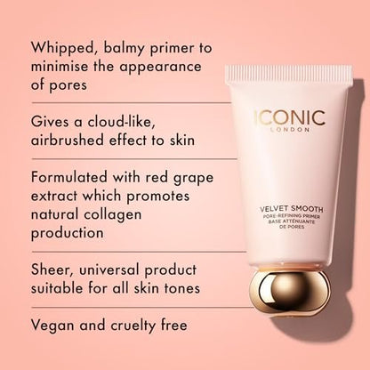 ICONIC LONDON Velvet Smooth Pore-Refining Primer - Whipped, Balmy Primer for Diffusing Pores - Cruelty-Free & Vegan Makeup, 1.01 Fl Oz Avelisse