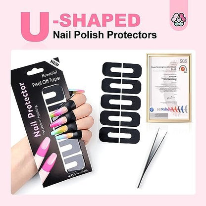 Saviland 100PCS Nail Polish Protector for Fingers: 99.99%+ UV Protection Cuticle Protector for Nail Painting, U-Shaped Nail Protectors Peel Off Tip Tape for French Tip Stamp Nail Art