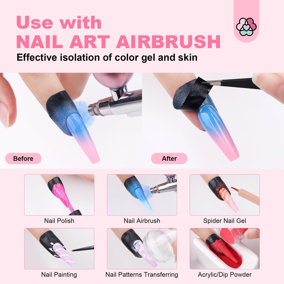 Saviland 100PCS Nail Polish Protector for Fingers: 99.99%+ UV Protection Cuticle Protector for Nail Painting, U-Shaped Nail Protectors Peel Off Tip Tape for French Tip Stamp Nail Art - görsel 7