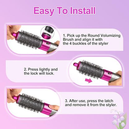 PUREGUST Round Brush Attachment for Dyson Airwrap - Oval Volumizing Brush in Rose (Small) Avelisse