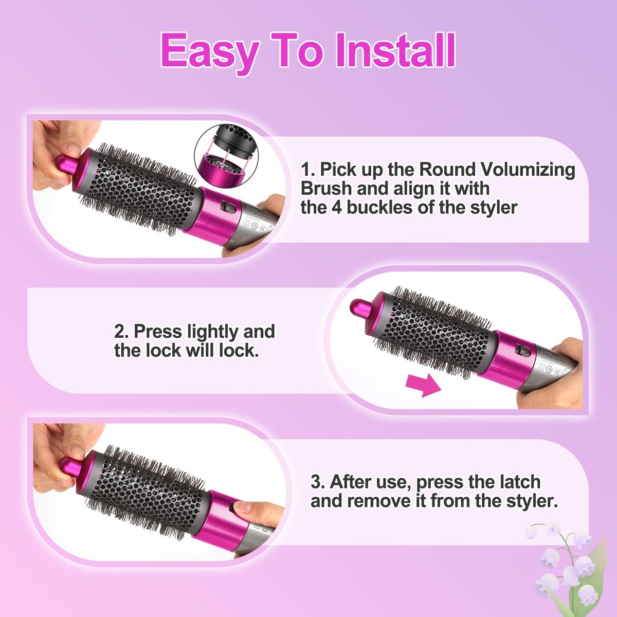 PUREGUST Round Brush Attachment for Dyson Airwrap - Oval Volumizing Brush in Rose (Small) Avelisse