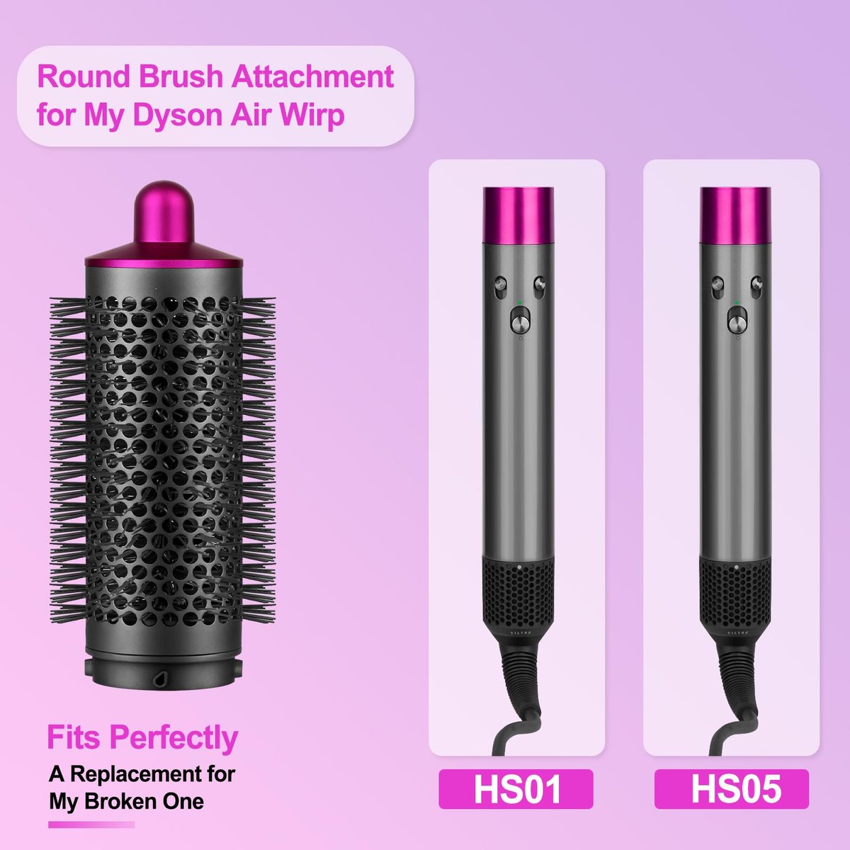 PUREGUST Round Brush Attachment for Dyson Airwrap - Oval Volumizing Brush in Rose (Small) Avelisse