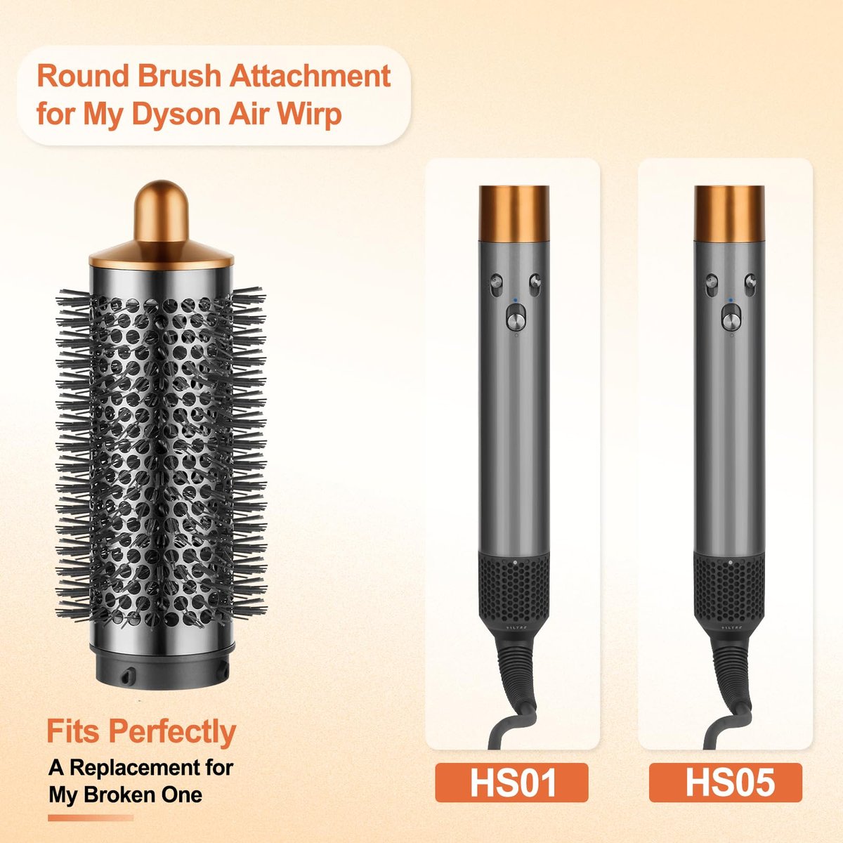 PUREGUST Round Brush Attachment for Dyson Airwrap - Oval Volumizing Brush, Gold (Small) Avelisse