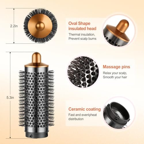 PUREGUST Round Brush Attachment for Dyson Airwrap - Oval Volumizing Brush, Gold (Small) Avelisse