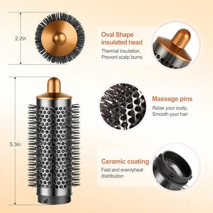 PUREGUST Round Brush Attachment for Dyson Airwrap - Oval Volumizing Brush, Gold (Small) Avelisse