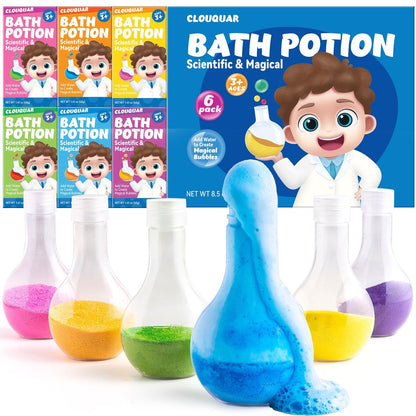 CLOUQUAR Kids Bath Bomb Potions - 6 Pack Non-Toxic Fizzy Bubble Bath Explosions, Colorful Burst Bath Potions for Kids, Scientific & Magical Bath Time Buddy, Fun & Educational Bubble Bath Avelisse
