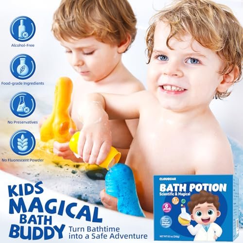 CLOUQUAR Kids Bath Bomb Potions - 6 Pack Non-Toxic Fizzy Bubble Bath Explosions, Colorful Burst Bath Potions for Kids, Scientific & Magical Bath Time Buddy, Fun & Educational Bubble Bath Avelisse