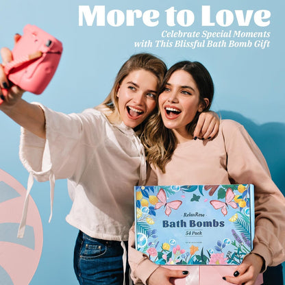 54 Pack Handmade Bath Bombs – 11 Vibrant Colors & 9 Unique Scents, Long-Lasting Fizzy Bubbles & Colorful Magic, 7-Minute Dissolve for Relaxation, Perfect for Birthdays & Summer Self-Care Avelisse