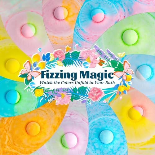 54 Pack Handmade Bath Bombs – 11 Vibrant Colors & 9 Unique Scents, Long-Lasting Fizzy Bubbles & Colorful Magic, 7-Minute Dissolve for Relaxation, Perfect for Birthdays & Summer Self-Care Avelisse
