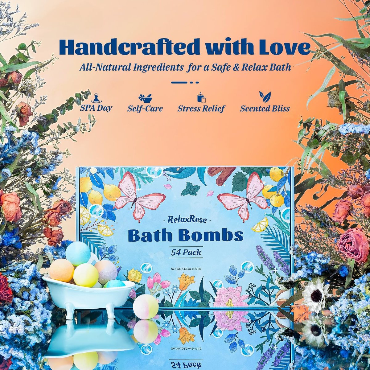 54 Pack Handmade Bath Bombs – 11 Vibrant Colors & 9 Unique Scents, Long-Lasting Fizzy Bubbles & Colorful Magic, 7-Minute Dissolve for Relaxation, Perfect for Birthdays & Summer Self-Care Avelisse