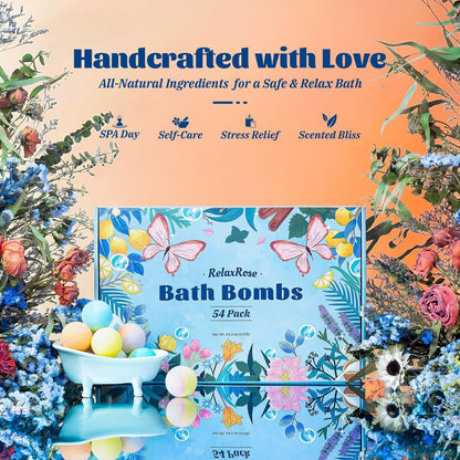 54 Pack Handmade Bath Bombs – 11 Vibrant Colors & 9 Unique Scents, Long-Lasting Fizzy Bubbles & Colorful Magic, 7-Minute Dissolve for Relaxation, Perfect for Birthdays & Summer Self-Care Avelisse