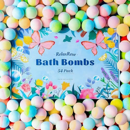 54 Pack Handmade Bath Bombs – 11 Vibrant Colors & 9 Unique Scents, Long-Lasting Fizzy Bubbles & Colorful Magic, 7-Minute Dissolve for Relaxation, Perfect for Birthdays & Summer Self-Care Avelisse