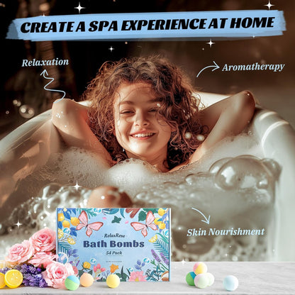 54 Pack Handmade Bath Bombs – 11 Vibrant Colors & 9 Unique Scents, Long-Lasting Fizzy Bubbles & Colorful Magic, 7-Minute Dissolve for Relaxation, Perfect for Birthdays & Summer Self-Care Avelisse