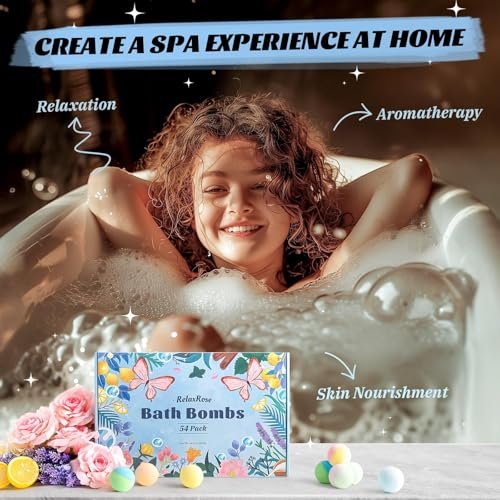 54 Pack Handmade Bath Bombs – 11 Vibrant Colors & 9 Unique Scents, Long-Lasting Fizzy Bubbles & Colorful Magic, 7-Minute Dissolve for Relaxation, Perfect for Birthdays & Summer Self-Care Avelisse