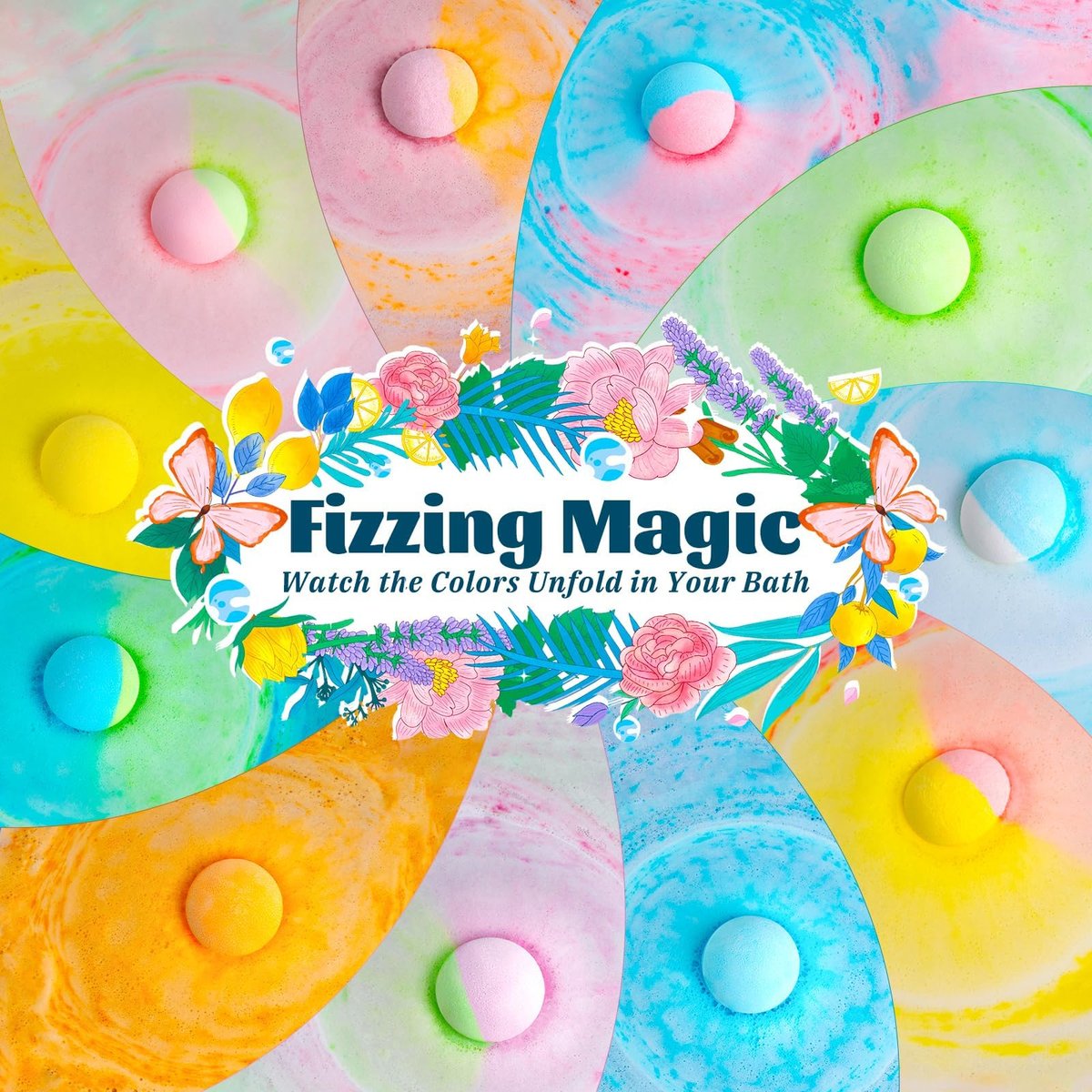 54 Pack Handmade Bath Bombs – 11 Vibrant Colors & 9 Unique Scents, Long-Lasting Fizzy Bubbles & Colorful Magic, 7-Minute Dissolve for Relaxation, Perfect for Birthdays & Summer Self-Care Avelisse