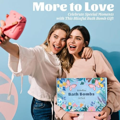 54 Pack Handmade Bath Bombs – 11 Vibrant Colors & 9 Unique Scents, Long-Lasting Fizzy Bubbles & Colorful Magic, 7-Minute Dissolve for Relaxation, Perfect for Birthdays & Summer Self-Care Avelisse