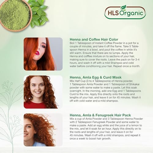 HLS Organic Henna Powder (Lawsonia Inermis) for Natural Orange-Red Hair Color | Certified Organic | 227g (8 oz) | No Chemicals or Additives Avelisse