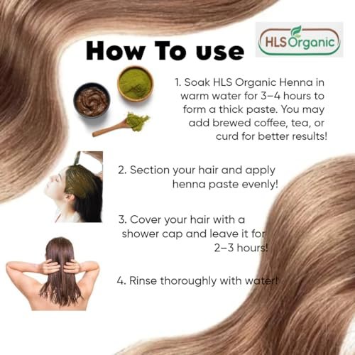 HLS Organic Henna Powder (Lawsonia Inermis) for Natural Orange-Red Hair Color | Certified Organic | 227g (8 oz) | No Chemicals or Additives Avelisse