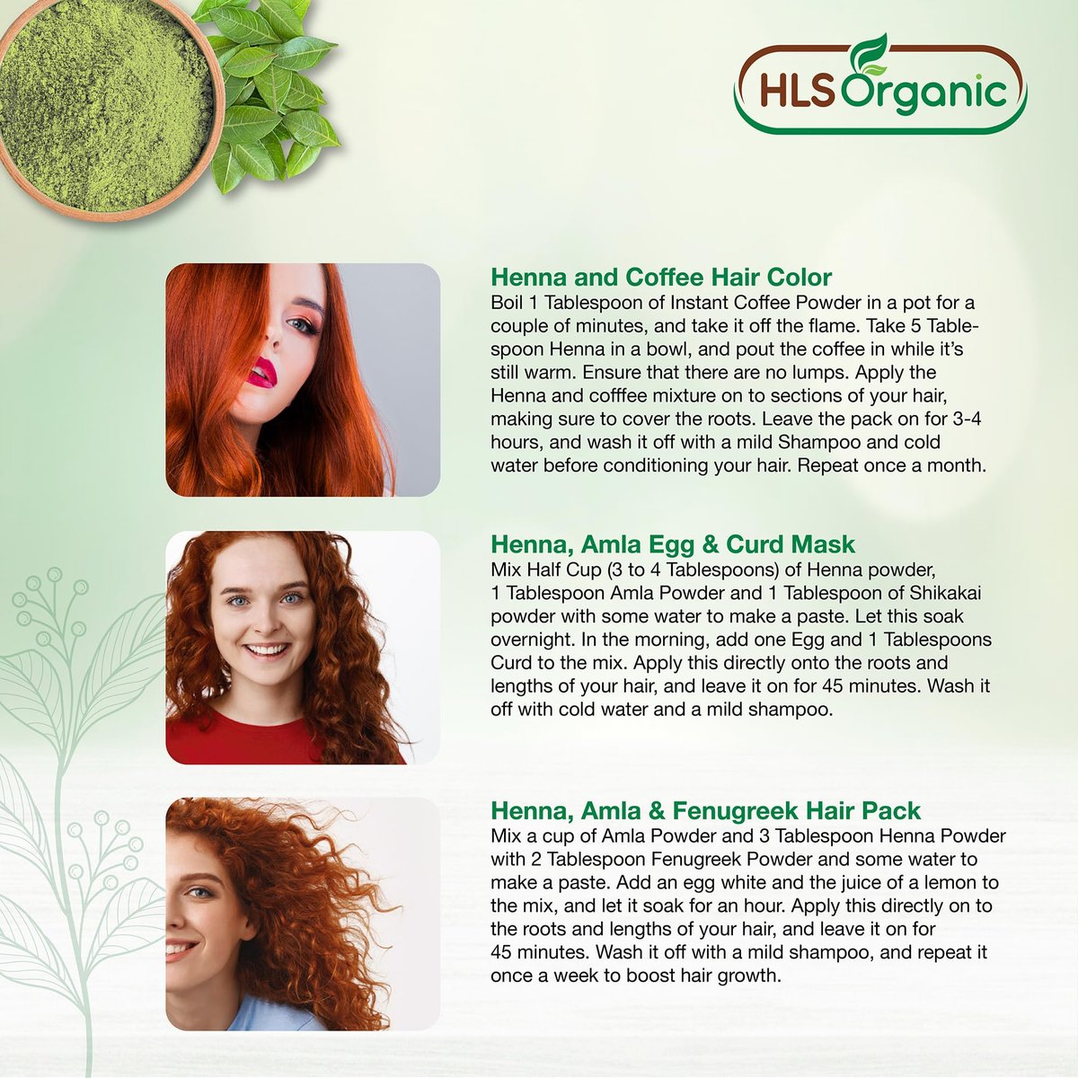 HLS Organic Henna Powder (Lawsonia Inermis) for Natural Orange-Red Hair Color | Certified Organic | 227g (8 oz) | No Chemicals or Additives Avelisse
