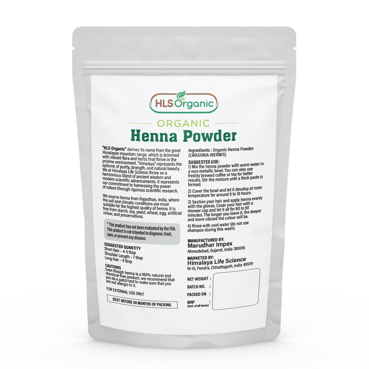 HLS Organic Henna Powder (Lawsonia Inermis) for Natural Orange-Red Hair Color | Certified Organic | 227g (8 oz) | No Chemicals or Additives Avelisse