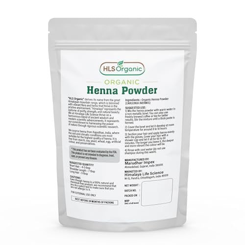 HLS Organic Henna Powder (Lawsonia Inermis) for Natural Orange-Red Hair Color | Certified Organic | 227g (8 oz) | No Chemicals or Additives Avelisse