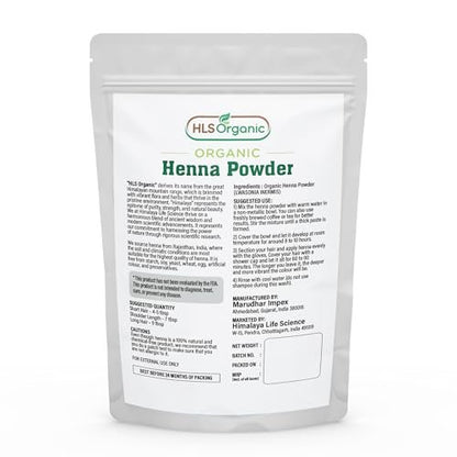 HLS Organic Henna Powder (Lawsonia Inermis) for Natural Orange-Red Hair Color | Certified Organic | 227g (8 oz) | No Chemicals or Additives Avelisse