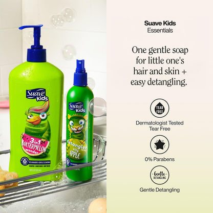 Suave Kids 3-in-1 Shampoo, Conditioner & Body Wash Watermelon Wonder 2-Pack + Detangler Spray Silly Apple - Tear Free, Dermatologist Tested Avelisse
