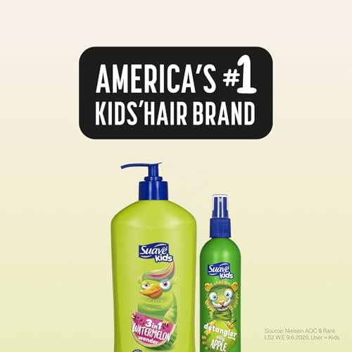 Suave Kids 3-in-1 Shampoo, Conditioner & Body Wash Watermelon Wonder 2-Pack + Detangler Spray Silly Apple - Tear Free, Dermatologist Tested Avelisse