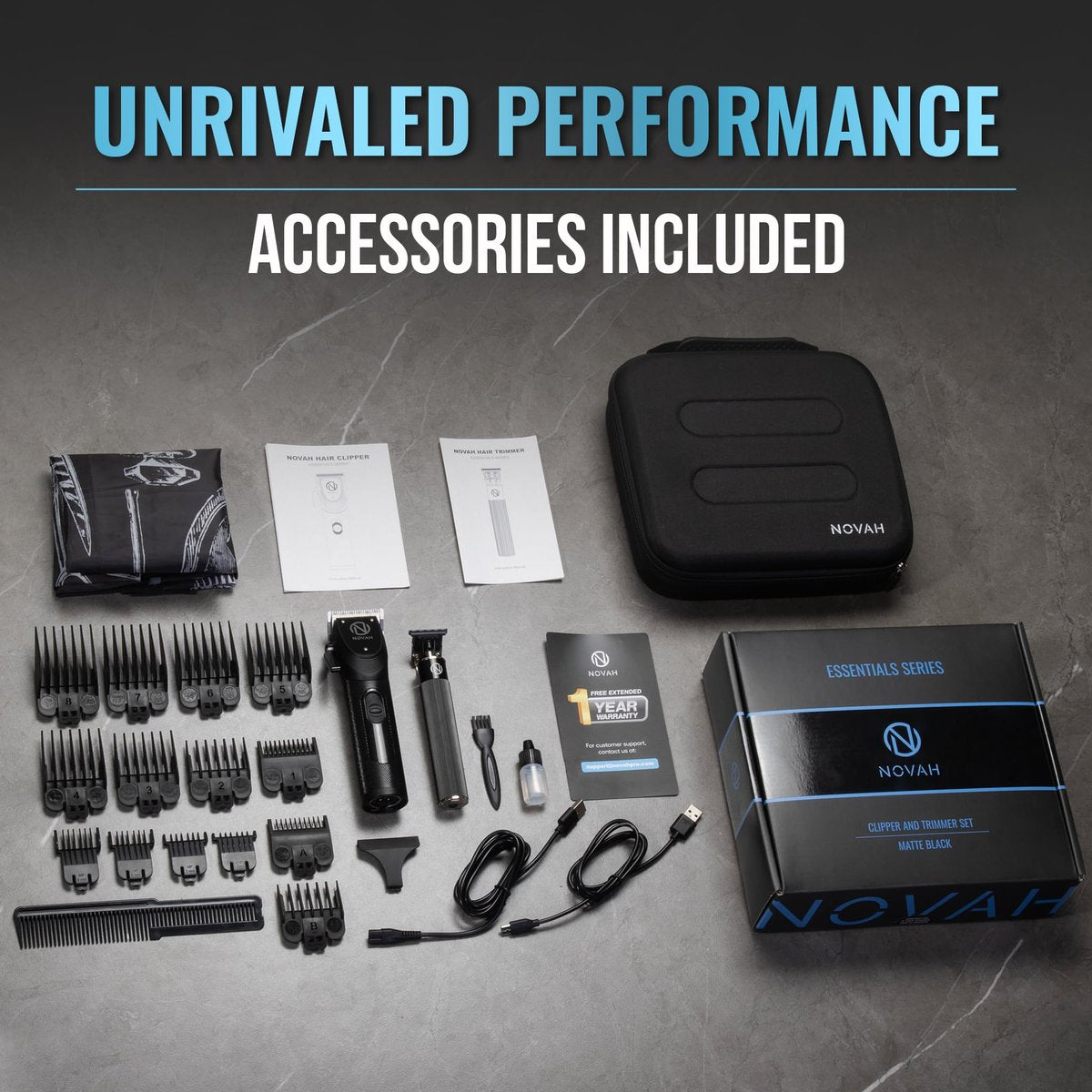 Novah Professional Hair Clippers for Men – Cordless Barber Clipper & Trimmer Set, Fade Haircut Kit, Electric Hair Cutting Machine (Matte Black) Avelisse