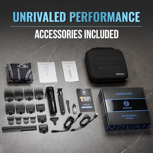 Novah Professional Hair Clippers for Men – Cordless Barber Clipper & Trimmer Set, Fade Haircut Kit, Electric Hair Cutting Machine (Matte Black) Avelisse
