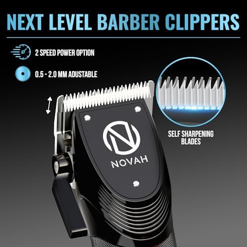 Novah Professional Hair Clippers for Men – Cordless Barber Clipper & Trimmer Set, Fade Haircut Kit, Electric Hair Cutting Machine (Matte Black) Avelisse