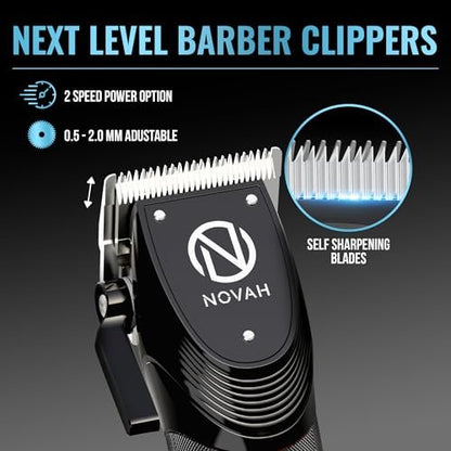 Novah Professional Hair Clippers for Men – Cordless Barber Clipper & Trimmer Set, Fade Haircut Kit, Electric Hair Cutting Machine (Matte Black) Avelisse