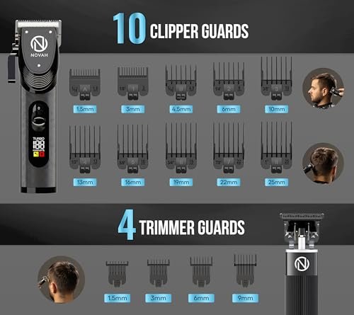 Novah Professional Hair Clippers for Men – Cordless Barber Clipper & Trimmer Set, Fade Haircut Kit, Electric Hair Cutting Machine (Matte Black) Avelisse