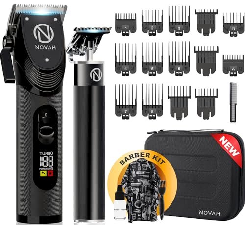 Novah Professional Hair Clippers for Men – Cordless Barber Clipper & Trimmer Set, Fade Haircut Kit, Electric Hair Cutting Machine (Matte Black) Avelisse