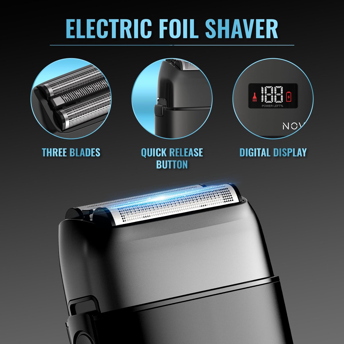 Novah Professional Barber Clippers and Trimmer Set - Cordless Foil Shaver & Hair Clipper for Men, Fade Haircut Kit, Matte Black Avelisse