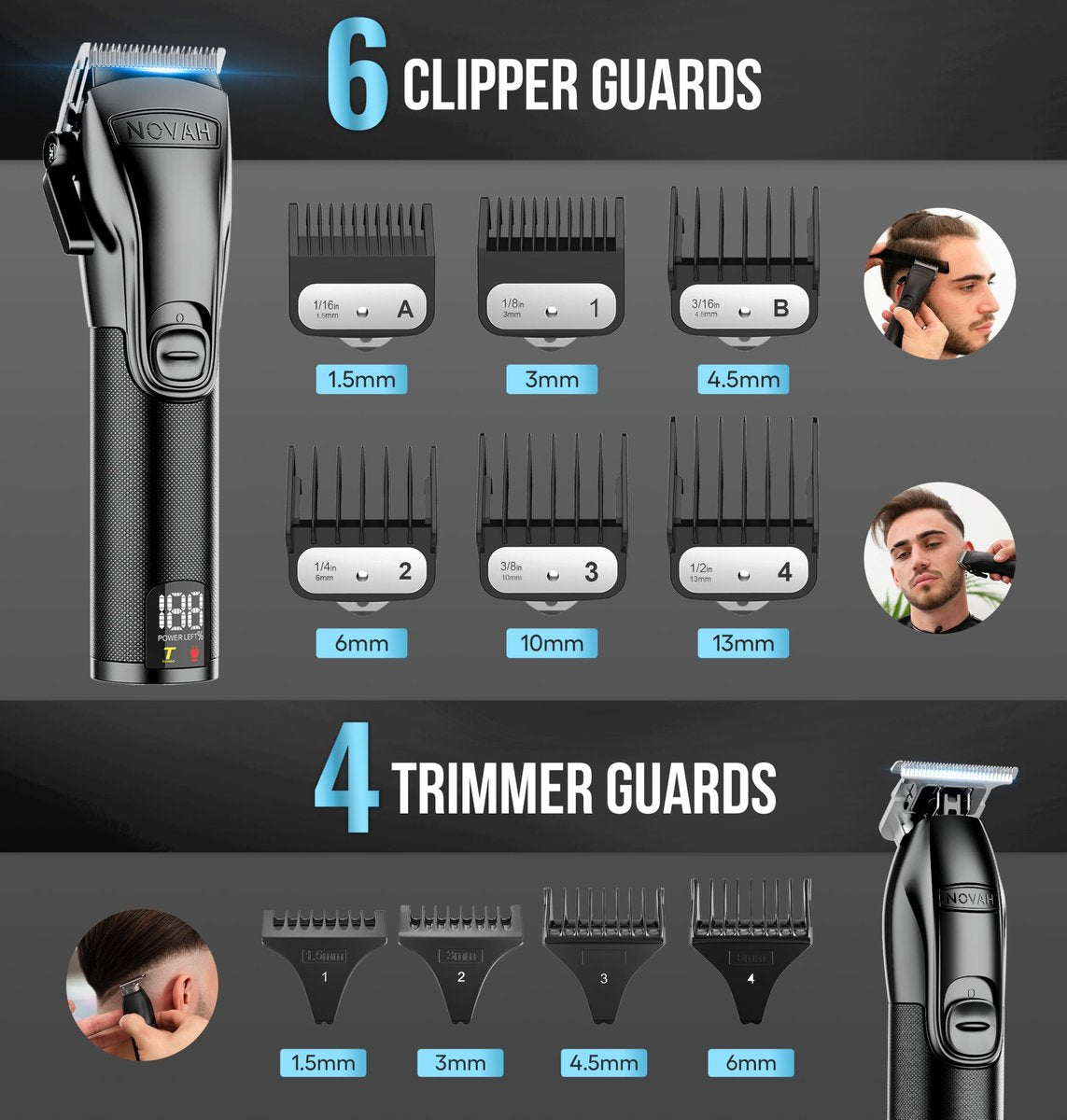 Novah Professional Barber Clippers and Trimmer Set - Cordless Foil Shaver & Hair Clipper for Men, Fade Haircut Kit, Matte Black Avelisse