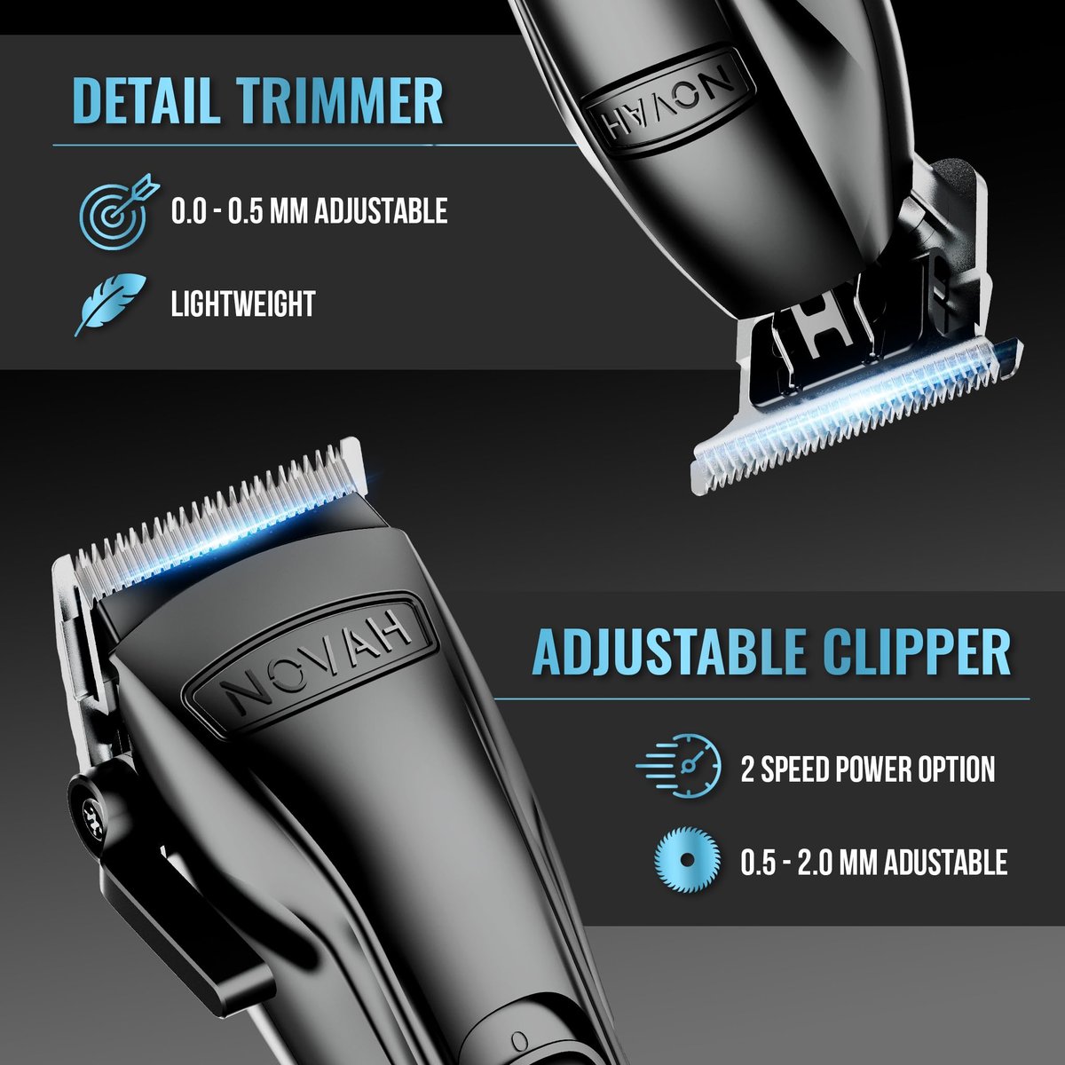 Novah Professional Barber Clippers and Trimmer Set - Cordless Foil Shaver & Hair Clipper for Men, Fade Haircut Kit, Matte Black Avelisse
