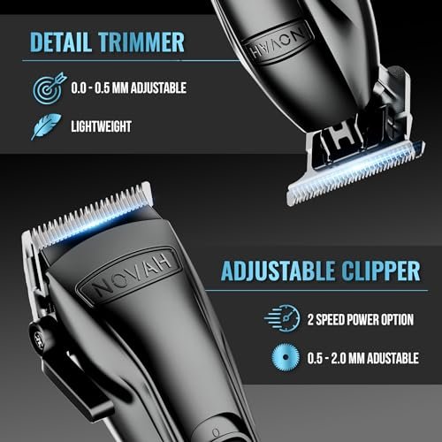 Novah Professional Barber Clippers and Trimmer Set - Cordless Foil Shaver & Hair Clipper for Men, Fade Haircut Kit, Matte Black Avelisse