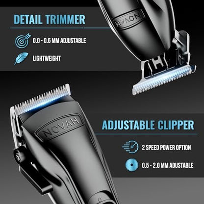 Novah Professional Barber Clippers and Trimmer Set - Cordless Foil Shaver & Hair Clipper for Men, Fade Haircut Kit, Matte Black Avelisse