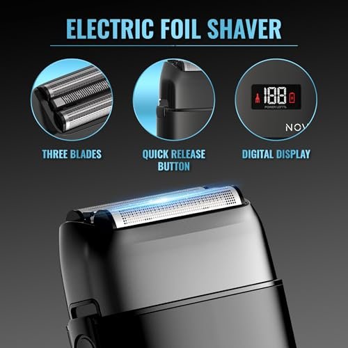 Novah Professional Barber Clippers and Trimmer Set - Cordless Foil Shaver & Hair Clipper for Men, Fade Haircut Kit, Matte Black Avelisse