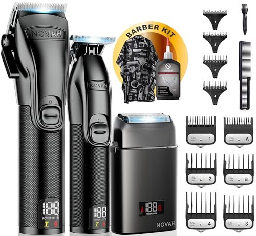 Novah Professional Barber Clippers and Trimmer Set - Cordless Foil Shaver & Hair Clipper for Men, Fade Haircut Kit, Matte Black Avelisse
