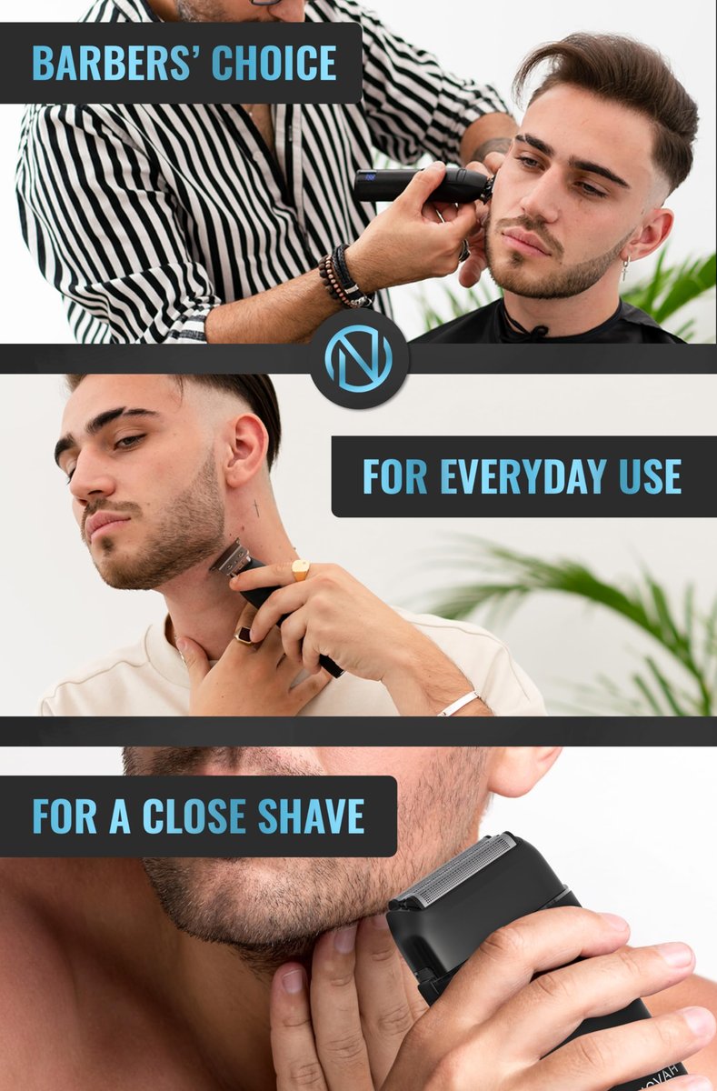 Novah Professional Barber Clippers and Trimmer Set - Cordless Foil Shaver & Hair Clipper for Men, Fade Haircut Kit, Matte Black Avelisse