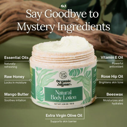 Organic Jaguar Natural Body Lotion - 8 oz Moisturizer with Essential Oils, Vitamin E, Beeswax, Olive Oil, Raw Honey & Mango Butter - Sulfate & Paraben Free - Tropical Scent Avelisse