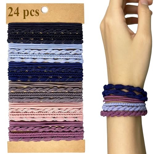 GEMGIMY Hair Ties Elastics for Thick & Thin Hair - No Damage Boho Rubber Bands, Braided Ponytail Holders No Pull, Cute Hair Ties for Women Girls - 24 Pcs Colorful Hair Accessories Avelisse