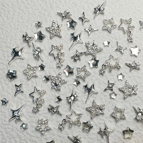 KACHIMOO 55pcs Y2K Star Nail Charms - 3D Silver Star Rhinestones for Nail Art, 9 Styles - görsel 12